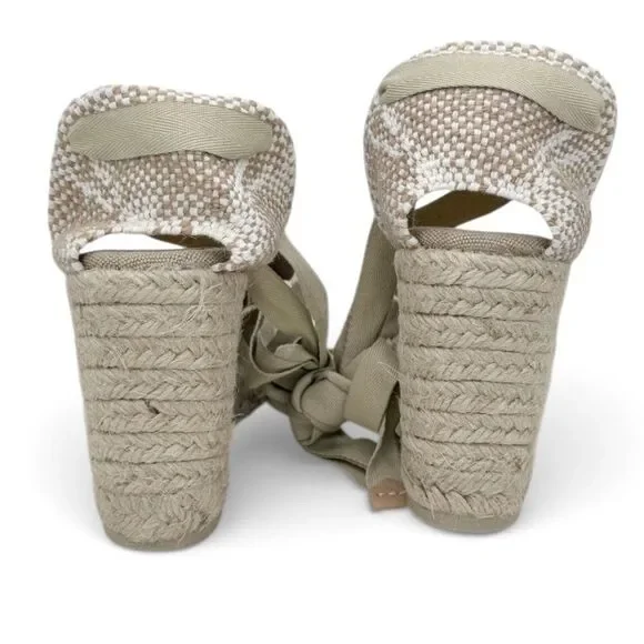 CASTAÑER $165 Carina/8/002 Wedge Espadrille Sand EU 39 US 8 Ankle Tie Jute Heel - Picture 6 of 9